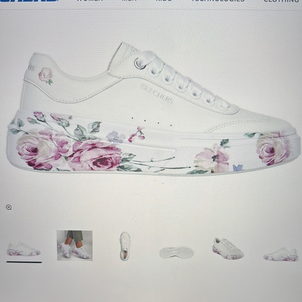 Skechers White and Pink Floral Sneakers